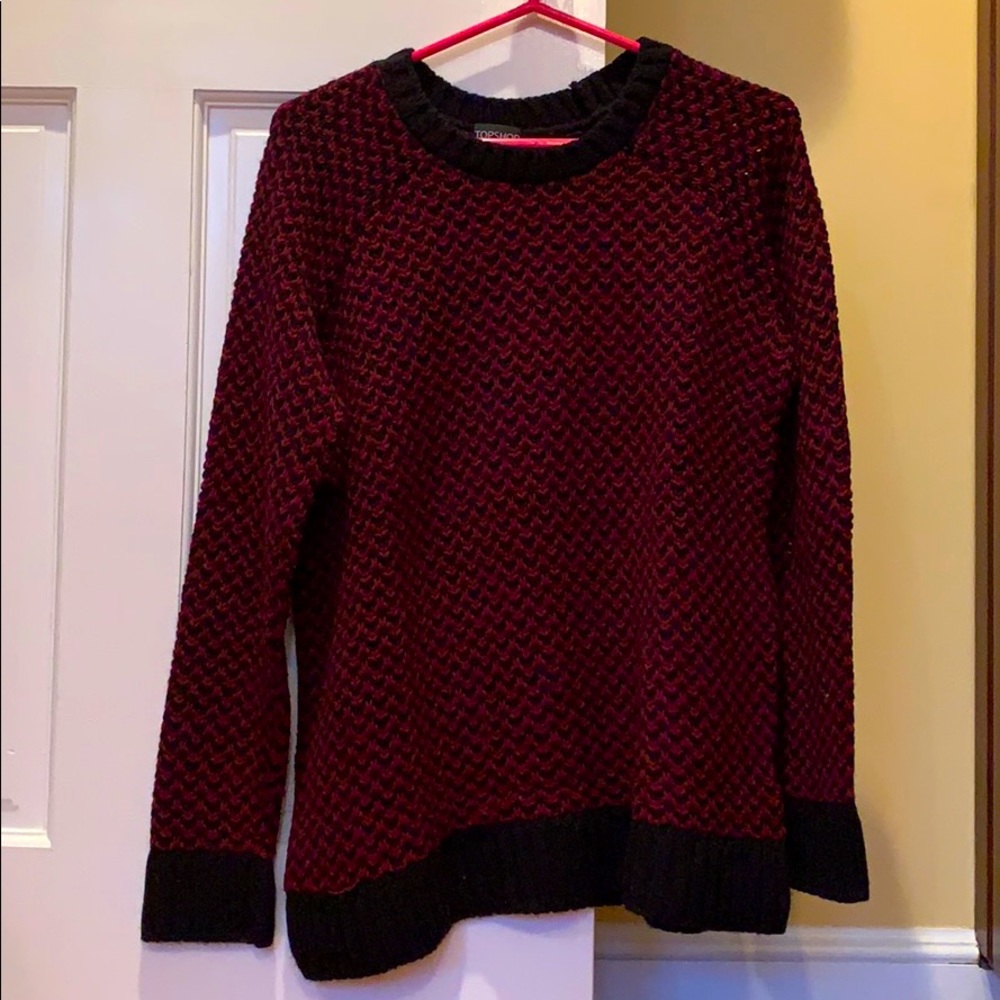 Topshop wine and black knit sweater